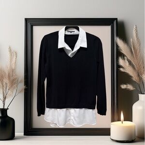 BOGO! Black V-Neck with White Button-Up